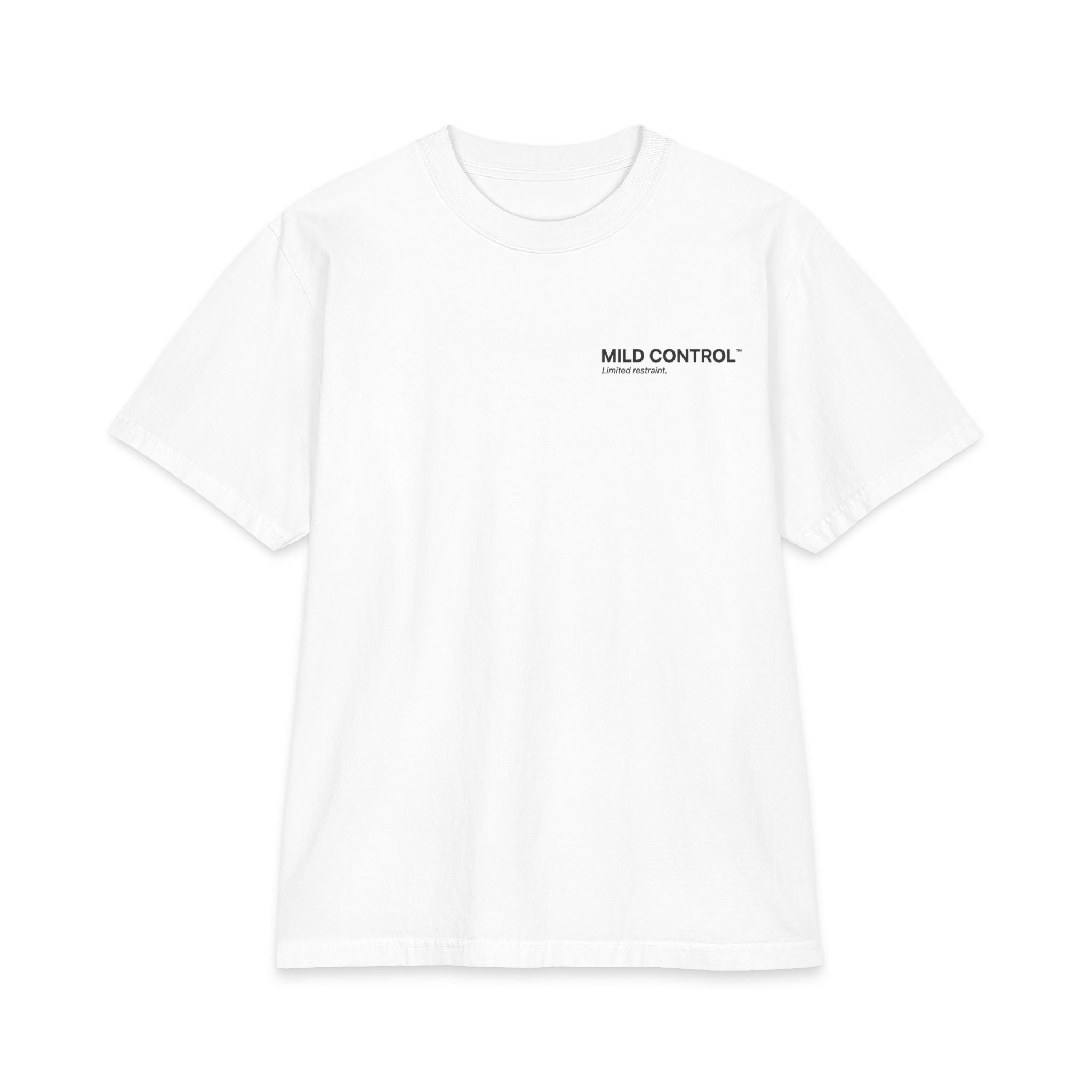 Mild Control Graphic Tee — Minimal Chest Logo T-Shirt